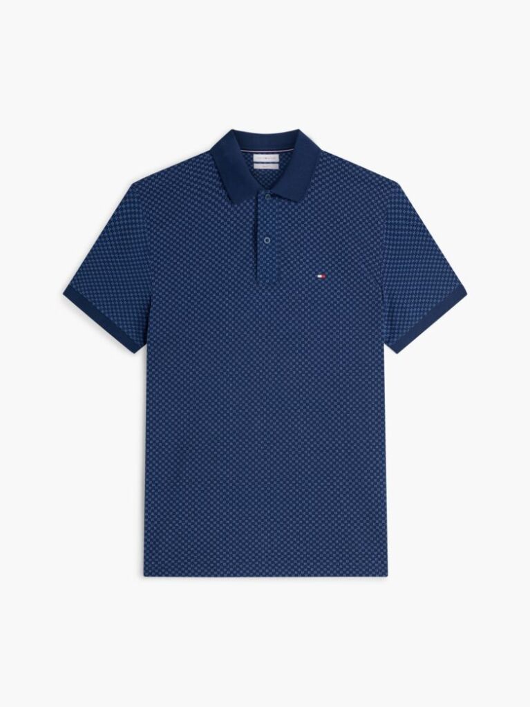 Blue Regular Fit Geometric Print Polo Shirt  Men