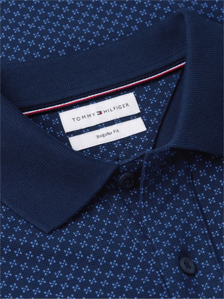 Blue Regular Fit Geometric Print Polo Shirt  Men