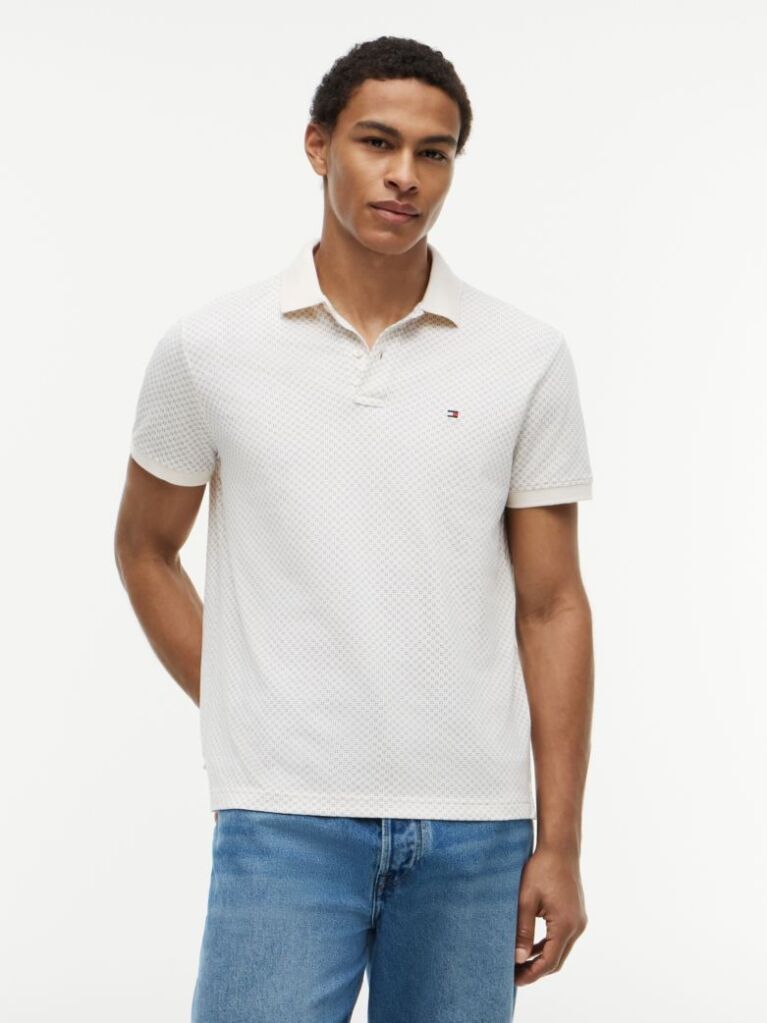 Beige Regular Fit Geometric Print Polo Shirt  Men