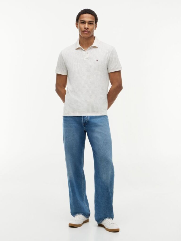 Beige Regular Fit Geometric Print Polo Shirt  Men