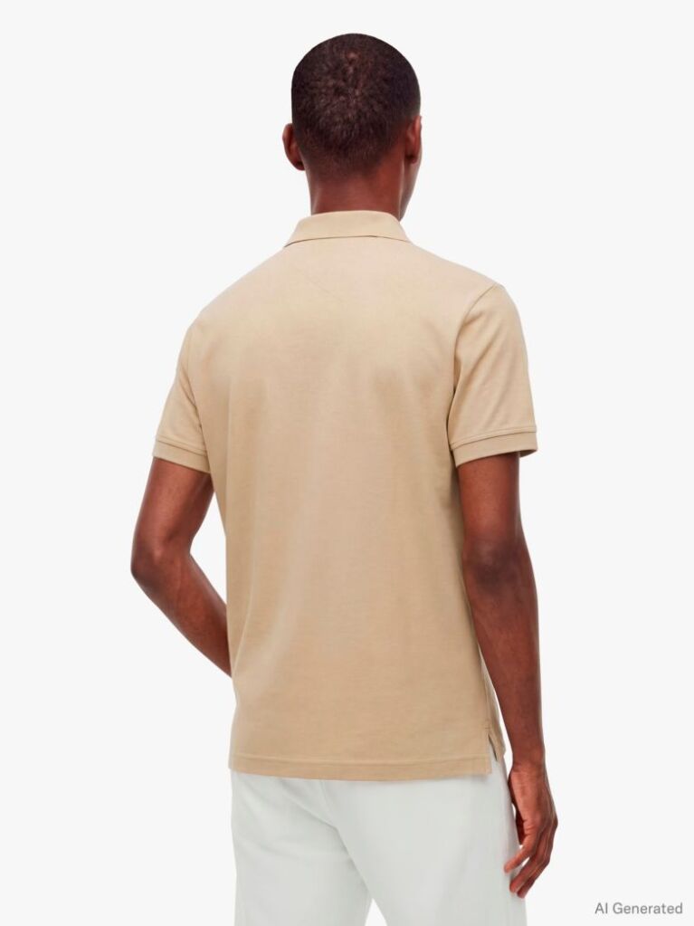 Beige Regular Fit Zip Placket Polo Shirt  Men