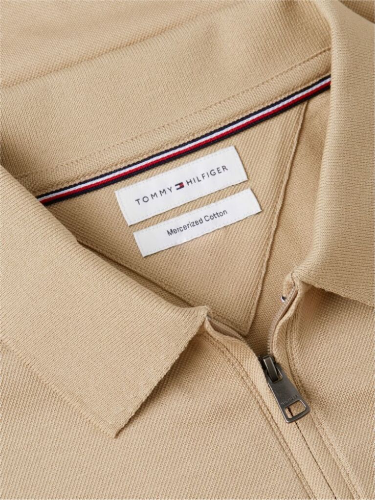 Beige Regular Fit Zip Placket Polo Shirt  Men