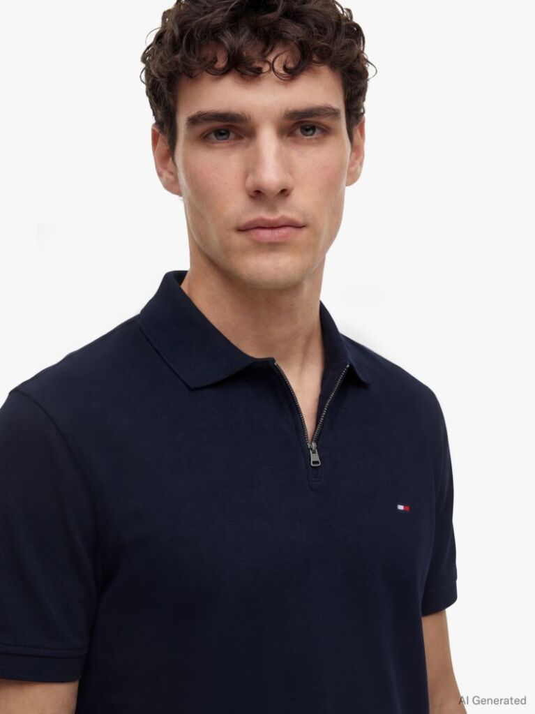 Blue Regular Fit Zip Placket Polo Shirt  Men