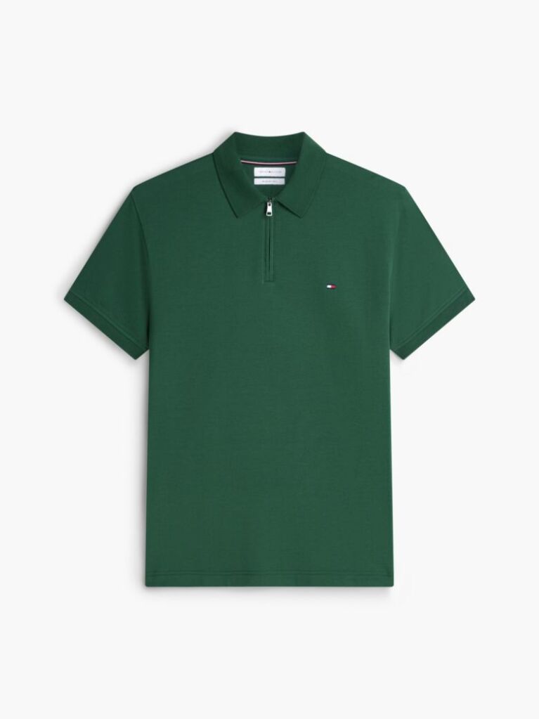 Green Regular Fit Zip Placket Polo Shirt  Men