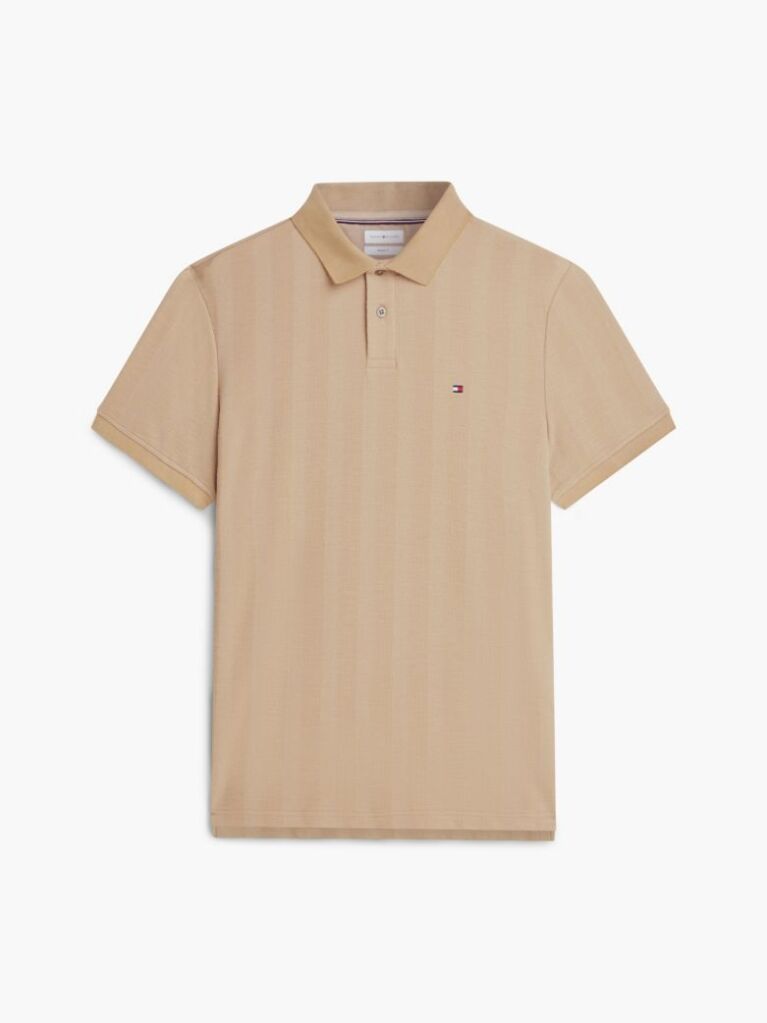 Beige Regular Fit Tonal Stripe Polo Shirt  Men