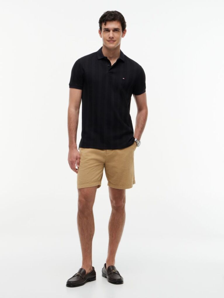 Black Regular Fit Tonal Stripe Polo Shirt  Men
