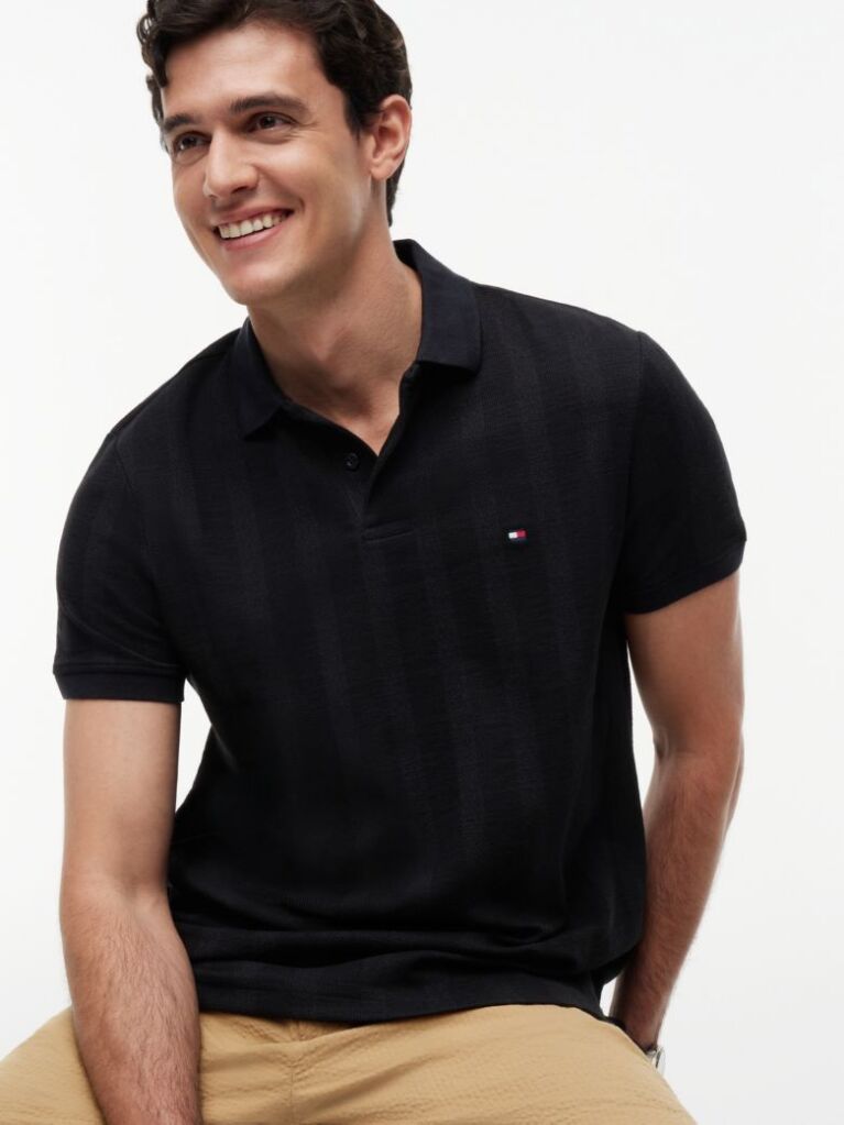 Black Regular Fit Tonal Stripe Polo Shirt  Men