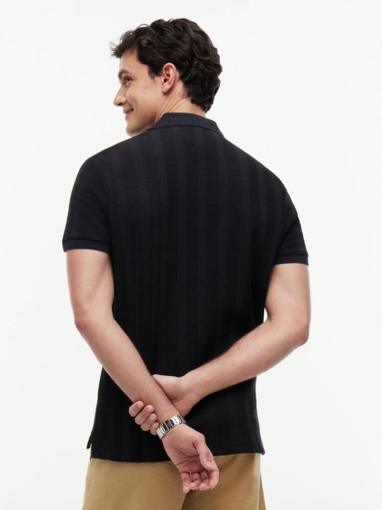 Black Regular Fit Tonal Stripe Polo Shirt  Men