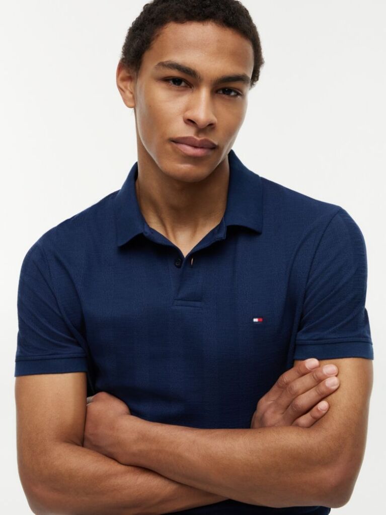 Blue Regular Fit Tonal Stripe Polo Shirt  Men