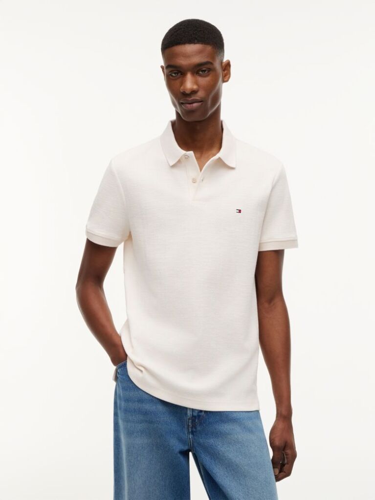 Beige Regular Fit Tonal Stripe Polo Shirt  Men