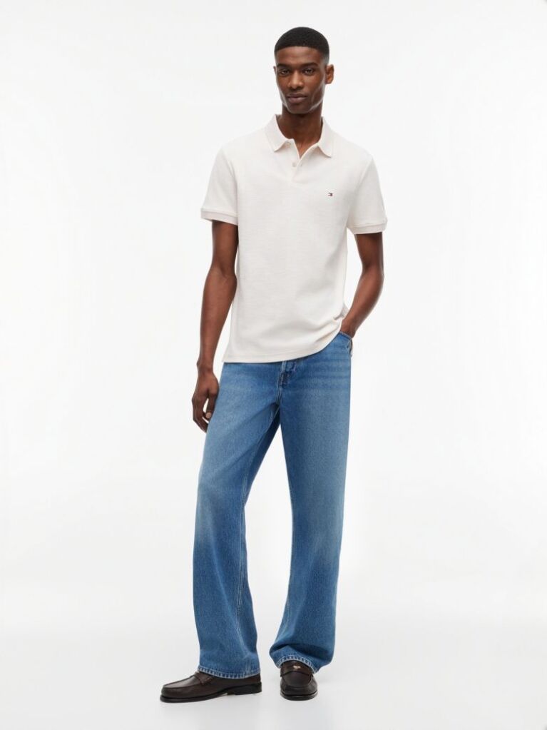 Beige Regular Fit Tonal Stripe Polo Shirt  Men