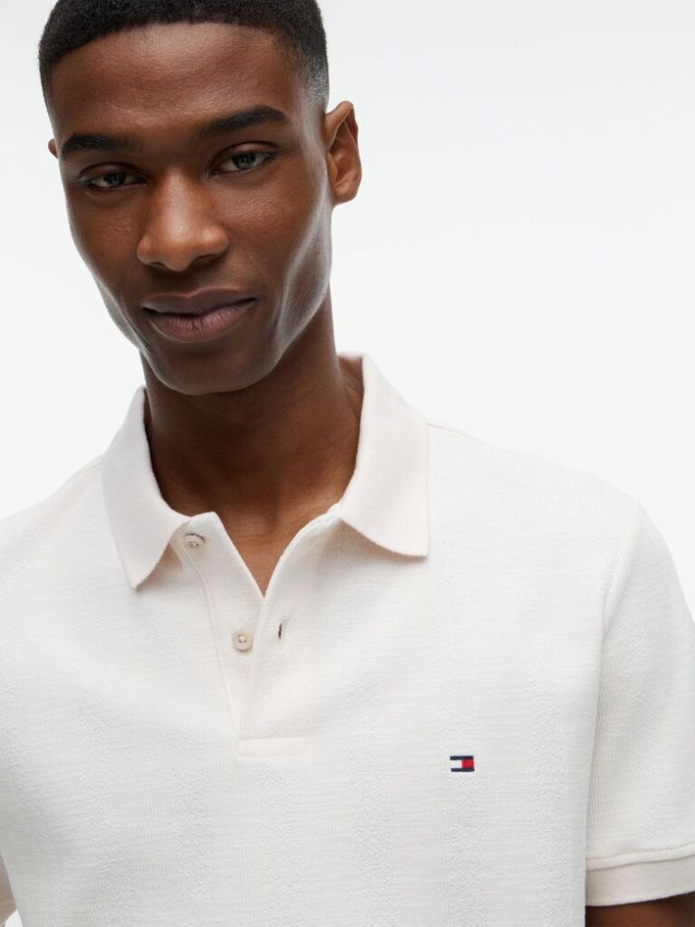 Beige Regular Fit Tonal Stripe Polo Shirt  Men