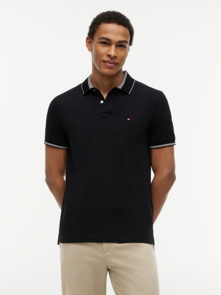 Black Heritage Regular Fit Stripe Trim Polo Shirt  Men