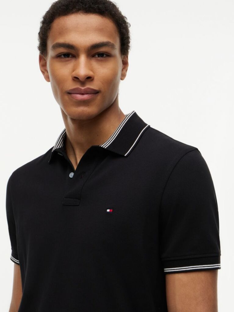 Black Heritage Regular Fit Stripe Trim Polo Shirt  Men