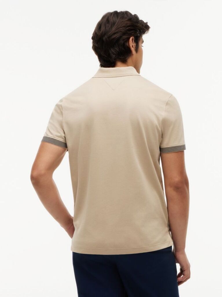 Beige Regular Fit Tipped Cuff Polo Shirt  Men