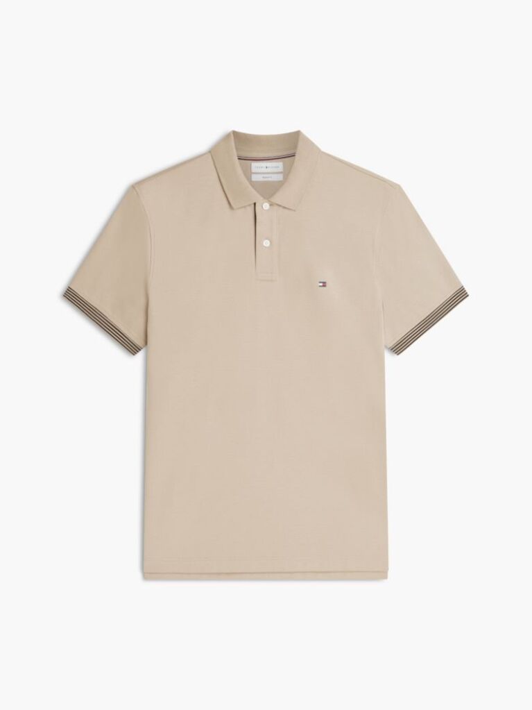 Beige Regular Fit Tipped Cuff Polo Shirt  Men
