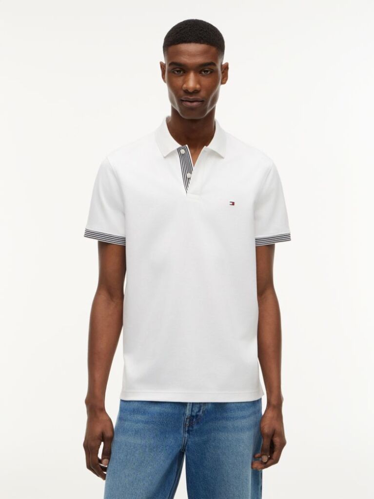 White Regular Fit Tipped Cuff Polo Shirt  Men