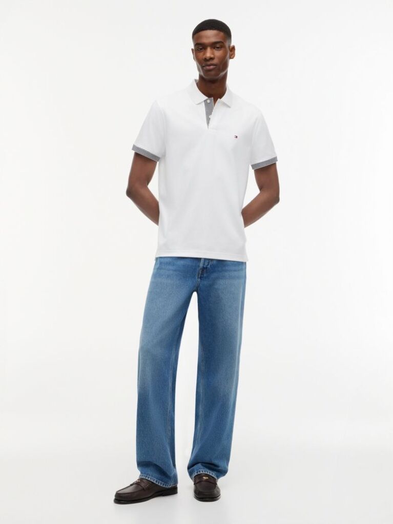 White Regular Fit Tipped Cuff Polo Shirt  Men