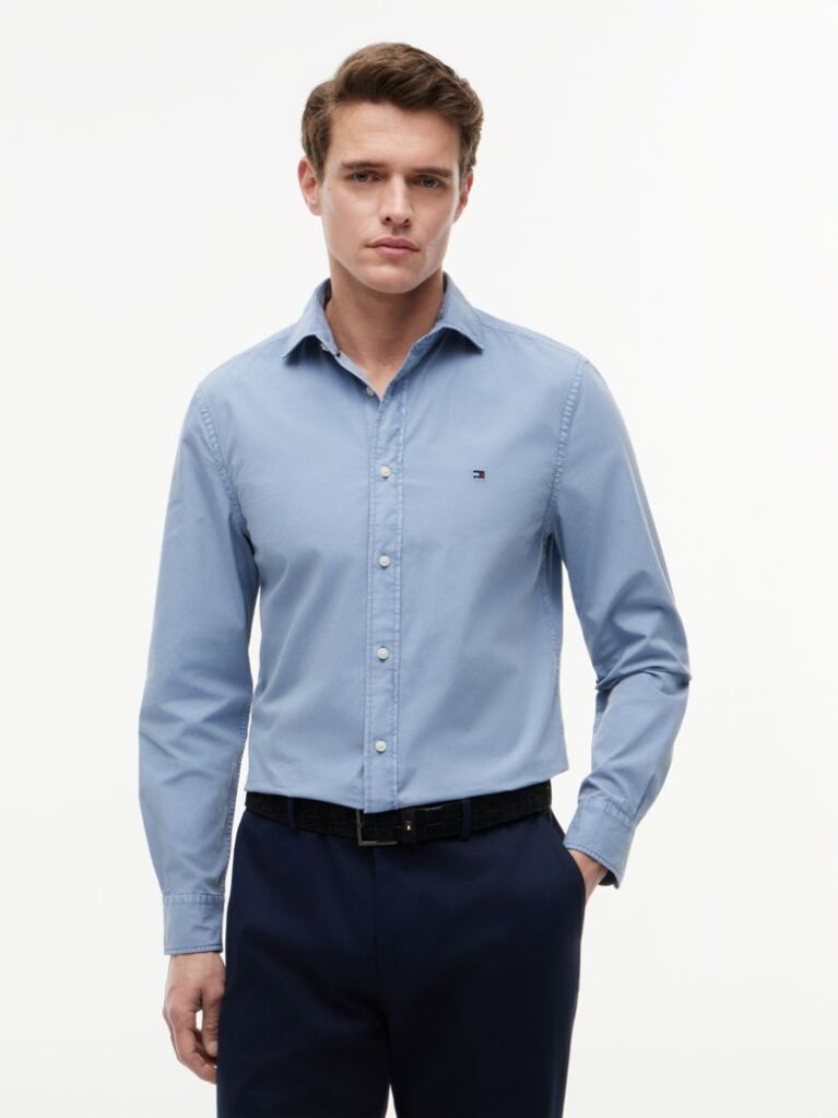 Blue Regular Fit Washed Poplin Shirt  Men