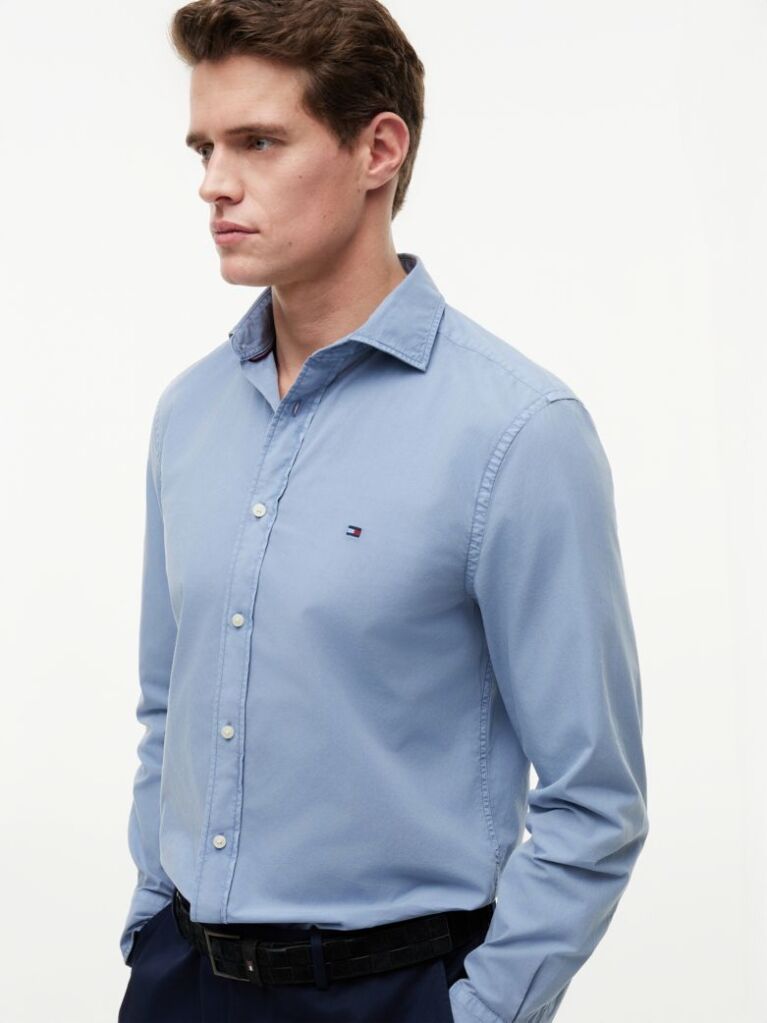 Blue Regular Fit Washed Poplin Shirt  Men