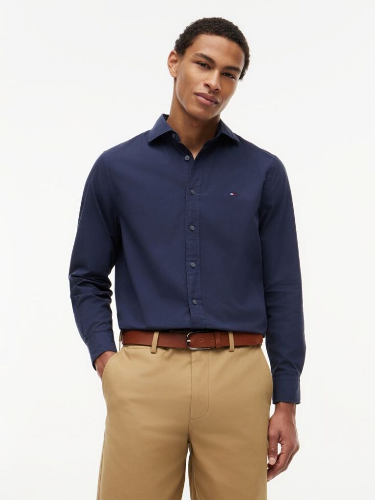 Blue Regular Fit Washed Poplin Shirt  Men