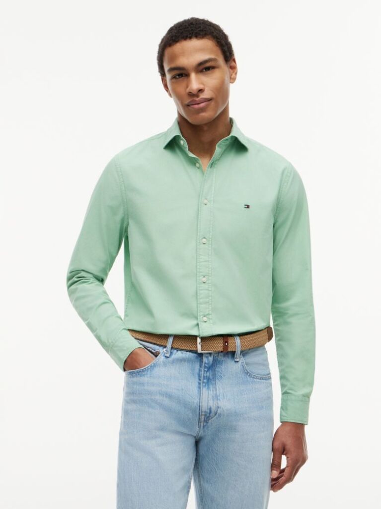 Green Regular Fit Washed Poplin Shirt  Men