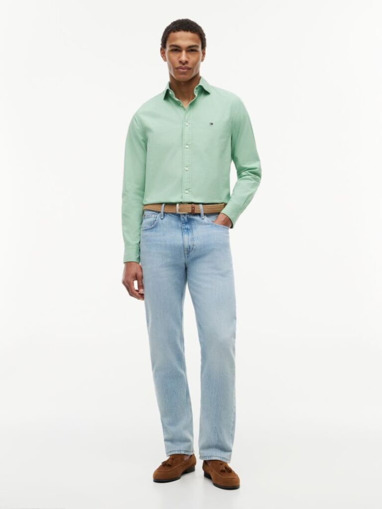 Green Regular Fit Washed Poplin Shirt  Men