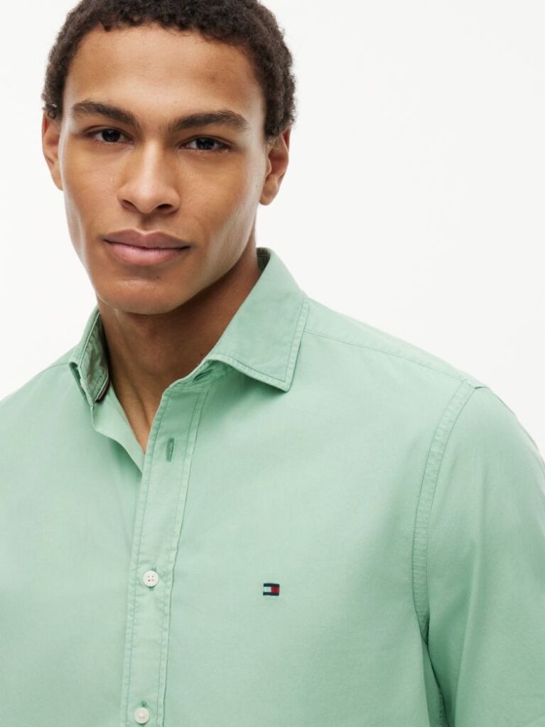 Green Regular Fit Washed Poplin Shirt  Men