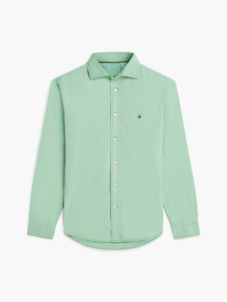 Green Regular Fit Washed Poplin Shirt  Men