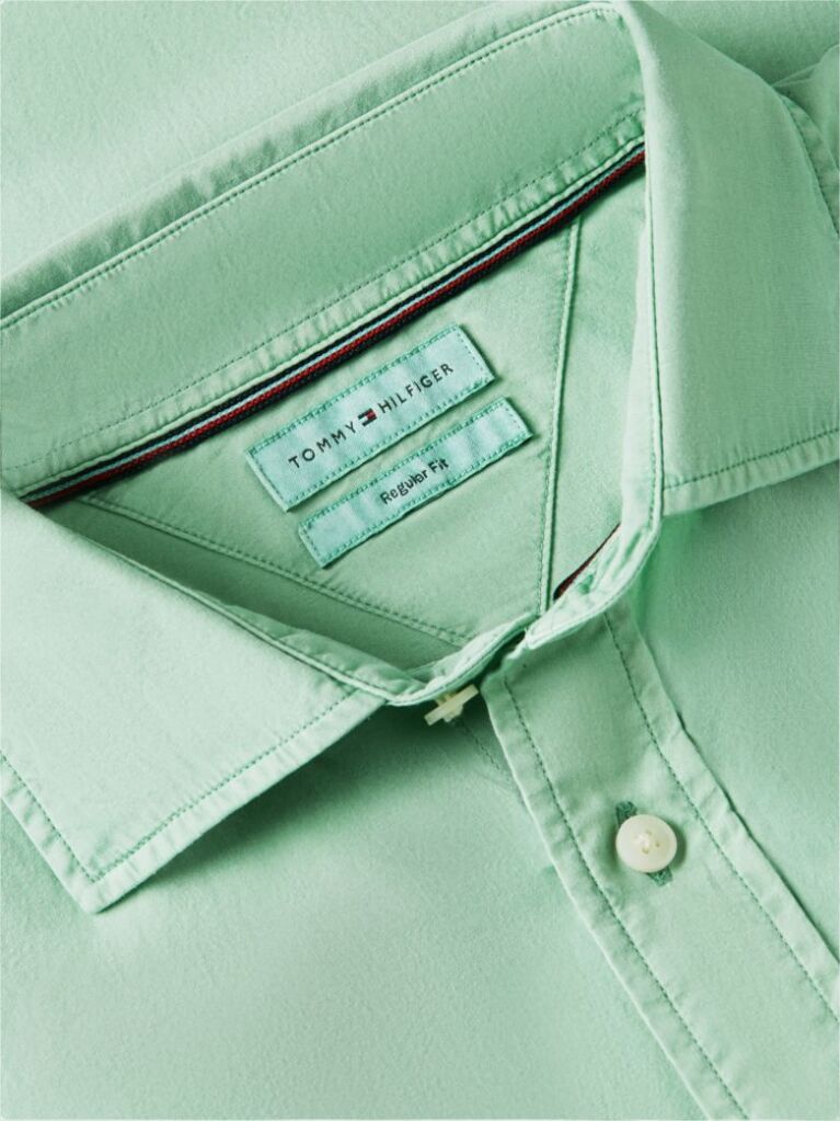 Green Regular Fit Washed Poplin Shirt  Men
