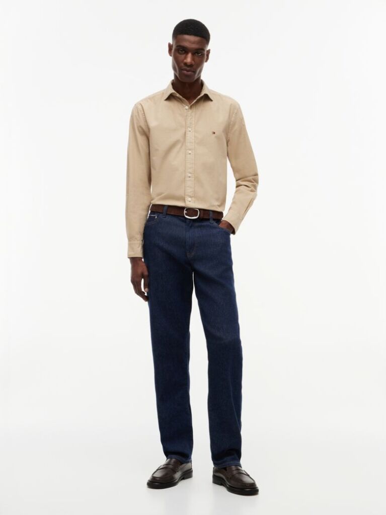 Beige Regular Fit Washed Poplin Shirt  Men
