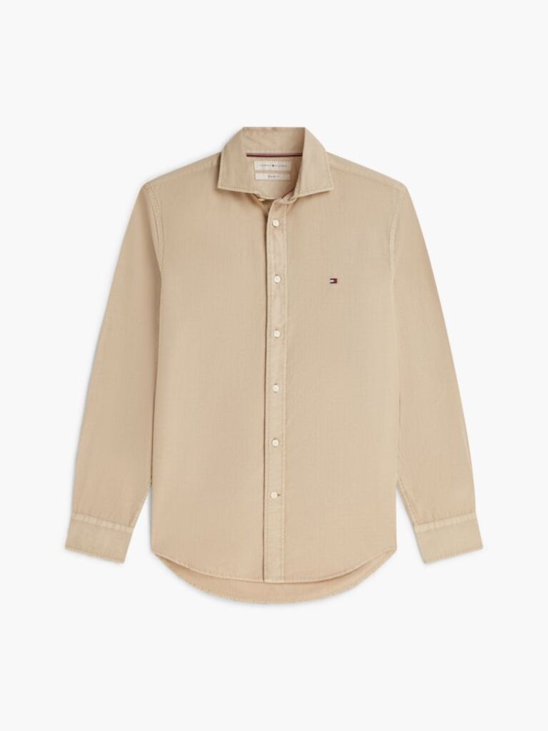 Beige Regular Fit Washed Poplin Shirt  Men