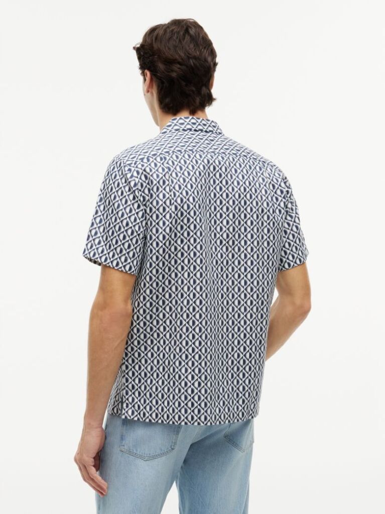 Multi Regular Linen Blend Print Short Sleeve Shirt  Men