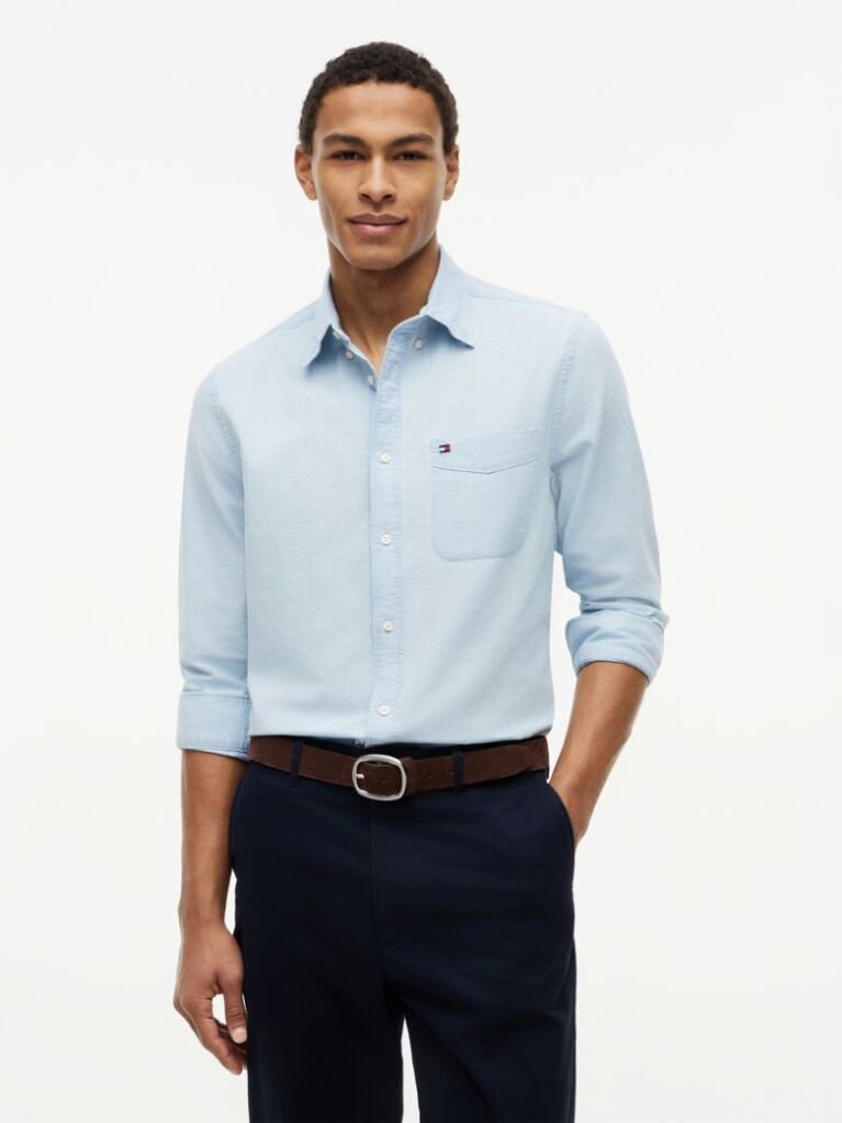 Blue Regular Fit Button-Down Chambray Shirt  Men