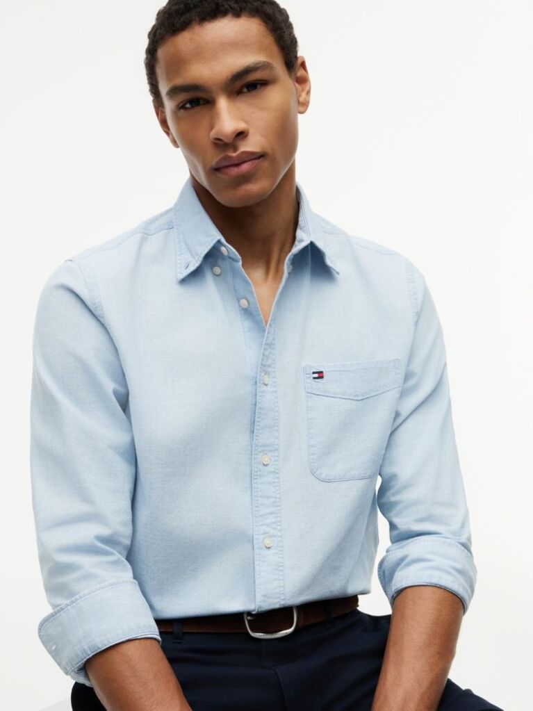 Blue Regular Fit Button-Down Chambray Shirt  Men
