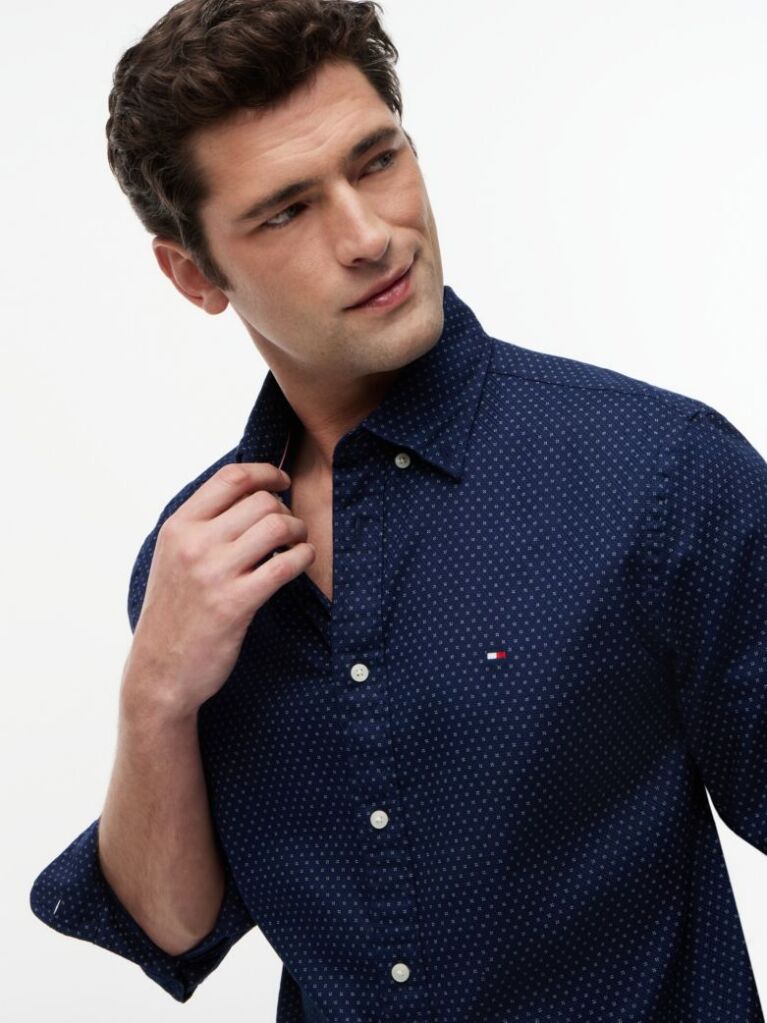 Blue Regular Fit Print Flex Poplin Shirt  Men