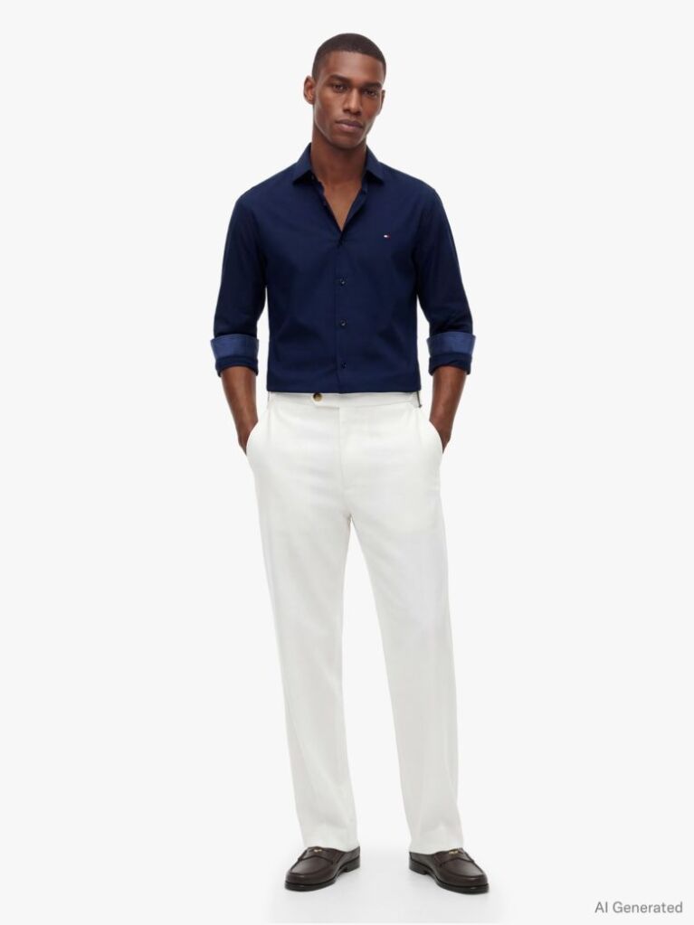 Blue Slim Cotton Shirt  Men