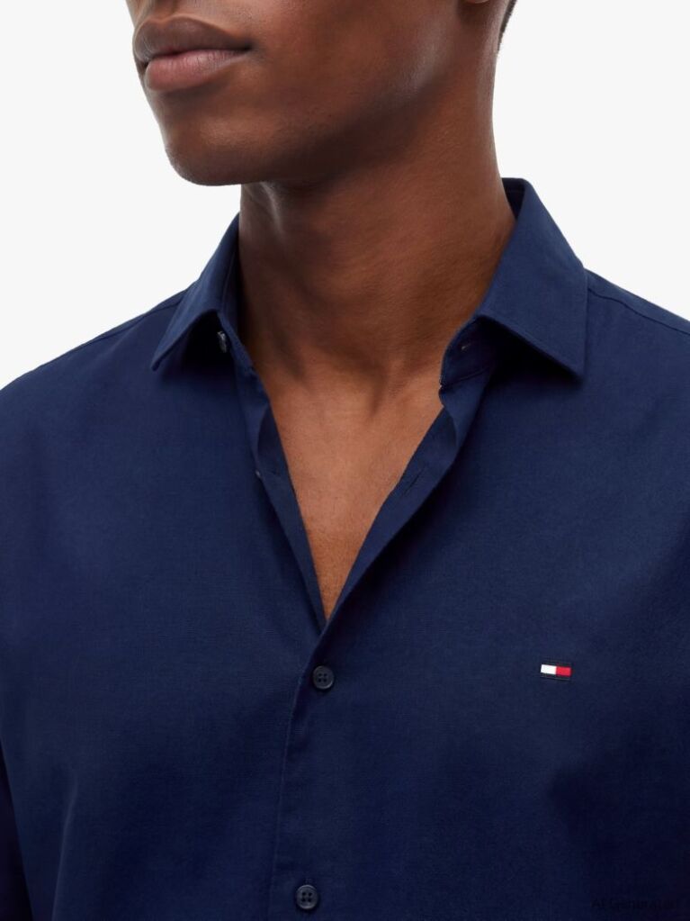 Blue Slim Cotton Shirt  Men
