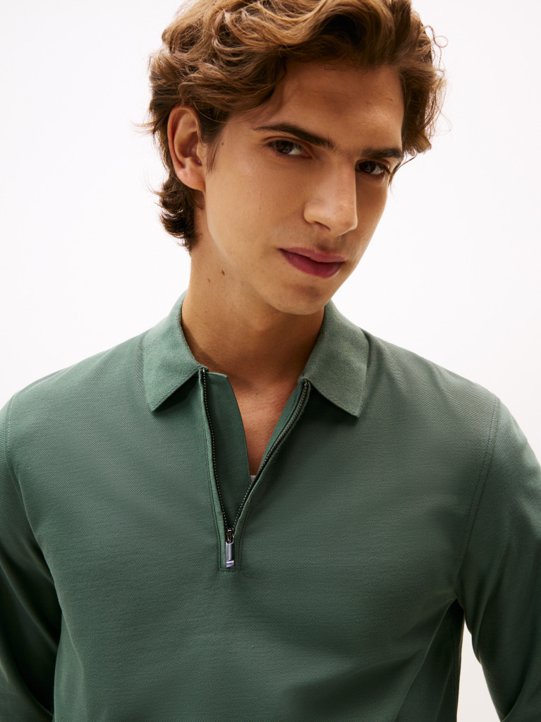 Green Performance Zip Polo Shirt  Men