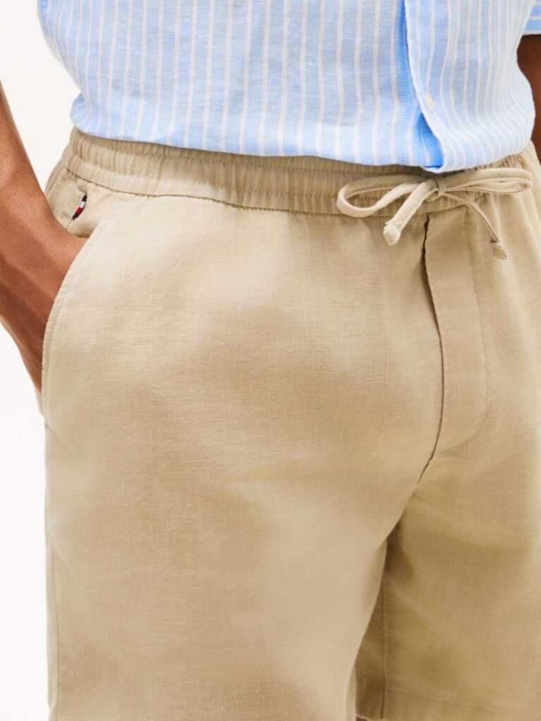 Khaki Dover Linen Blend 8" Inseam Chino Bermuda Shorts  Men