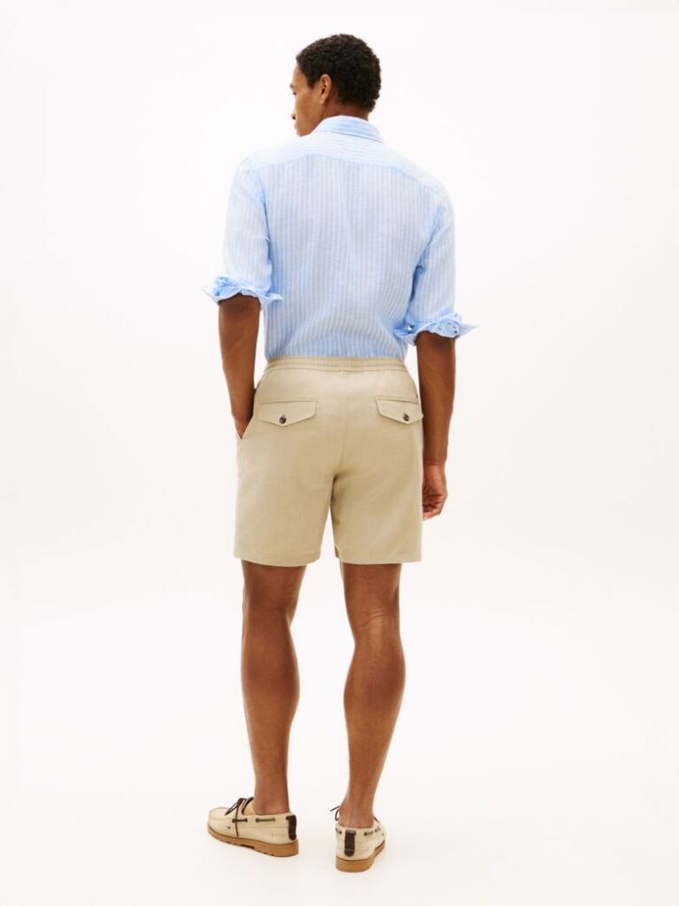 Khaki Dover Linen Blend 8" Inseam Chino Bermuda Shorts  Men