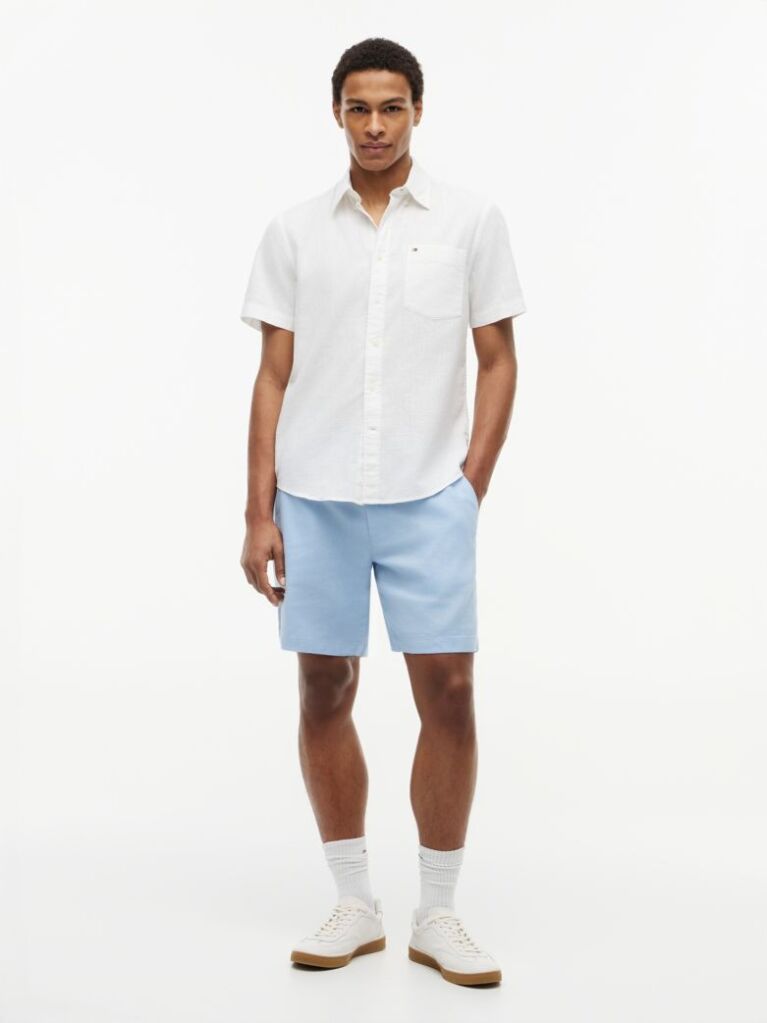 Blue Dover Linen Blend 8" Inseam Chino Bermuda Shorts  Men