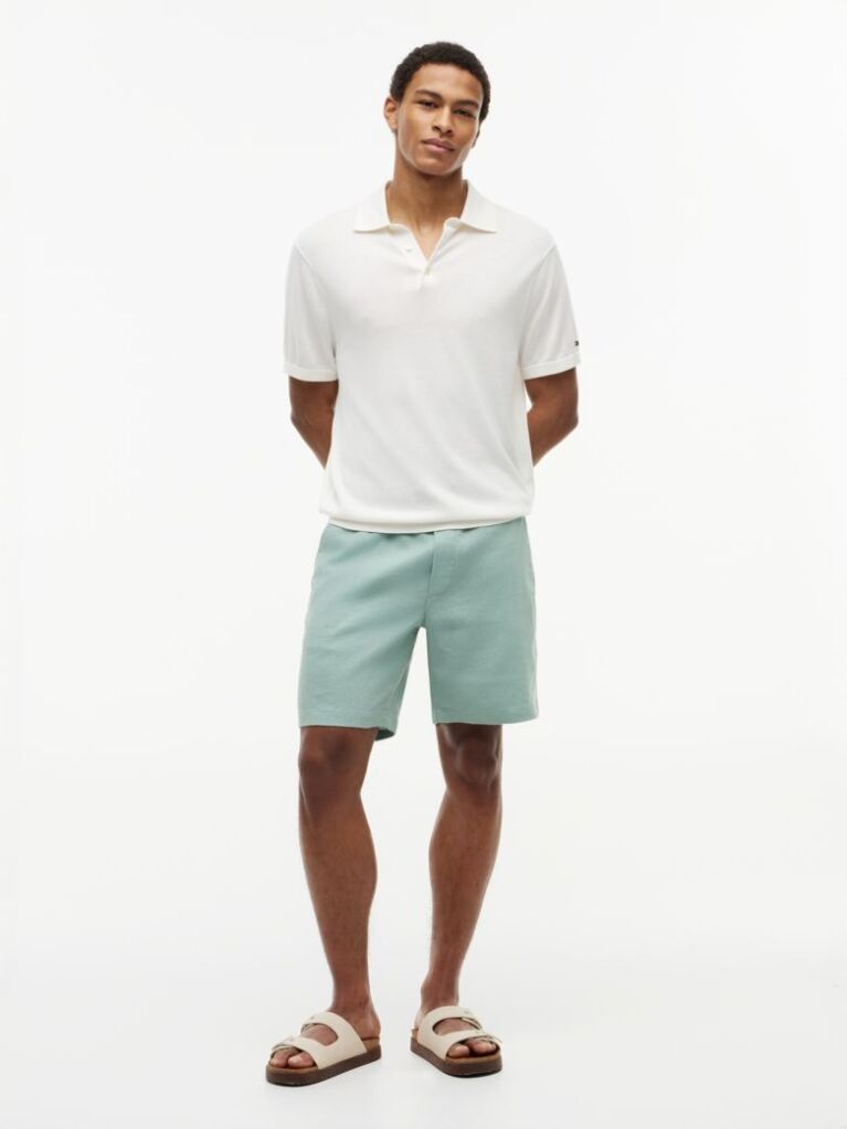 Green Dover Linen Blend 8" Inseam Chino Bermuda Shorts  Men