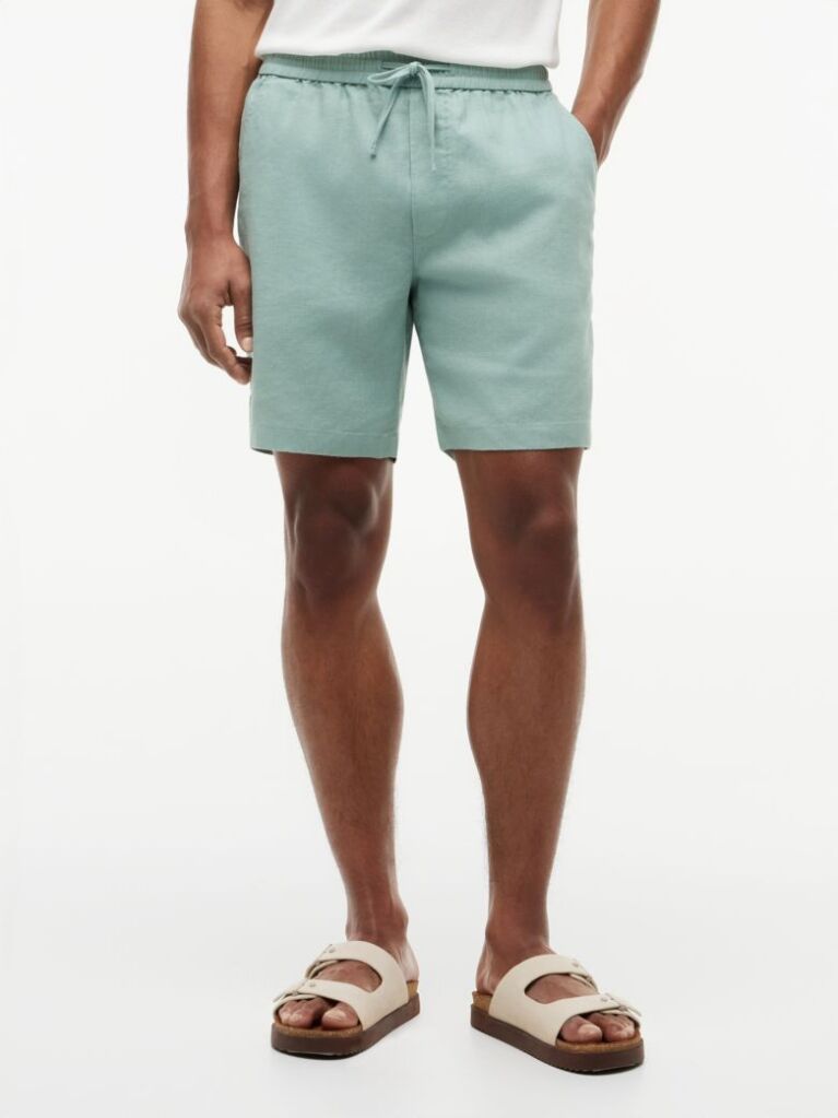 Green Dover Linen Blend 8" Inseam Chino Bermuda Shorts  Men