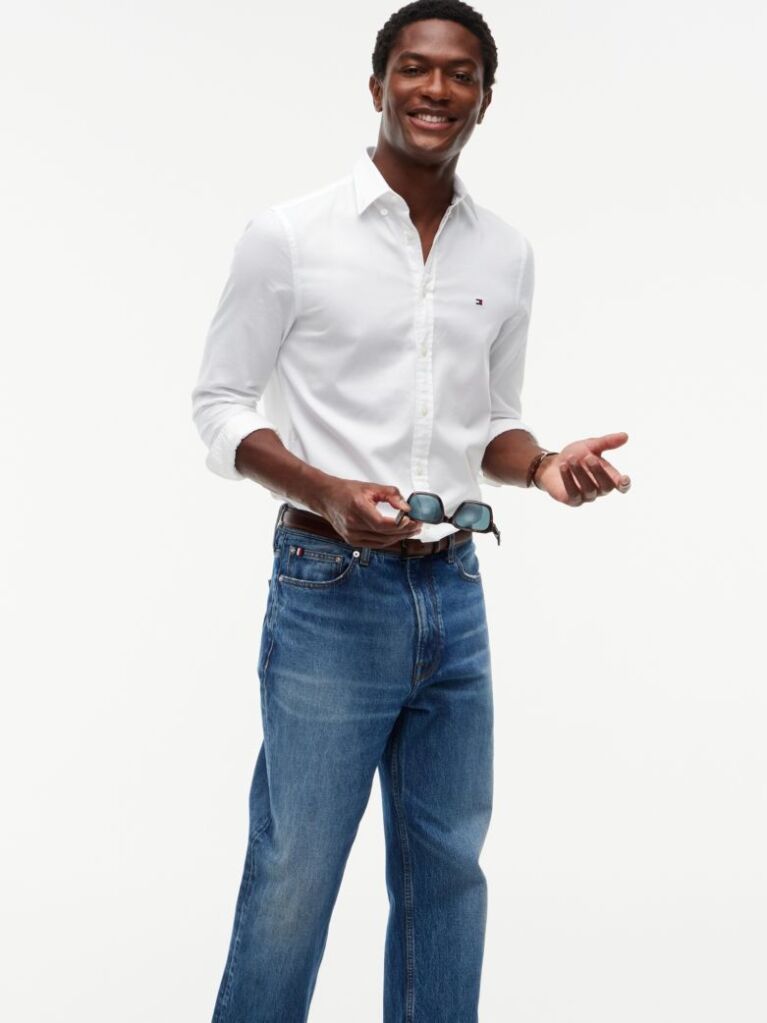 White TH Flex Slim Fit Dobby Shirt  Men