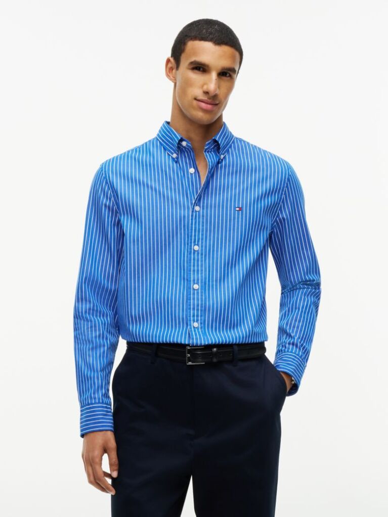 Blue Regular Fit Flex Stripe Shirt  Men