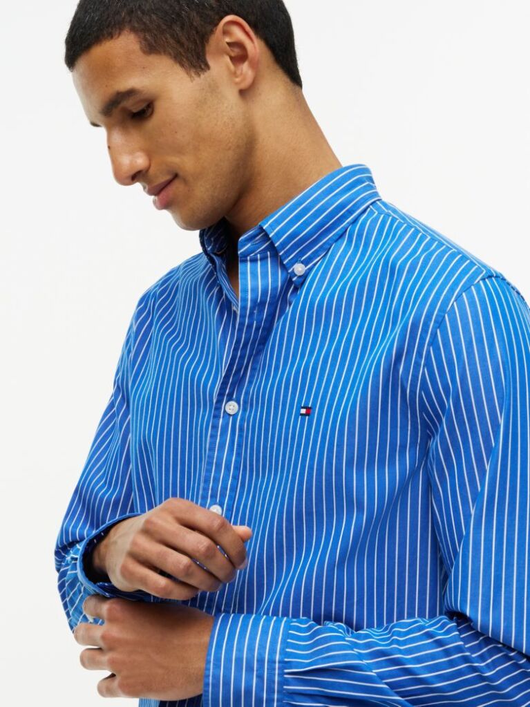 Blue Regular Fit Flex Stripe Shirt  Men
