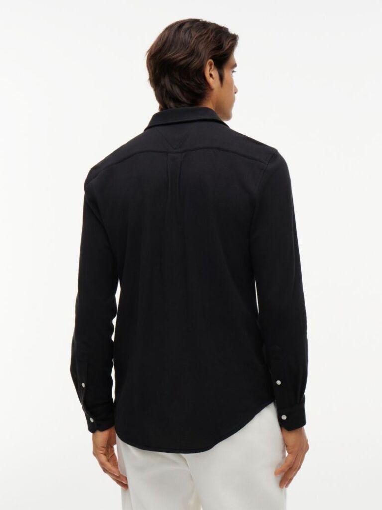 Black Slim Fit Knit Pique Shirt  Men