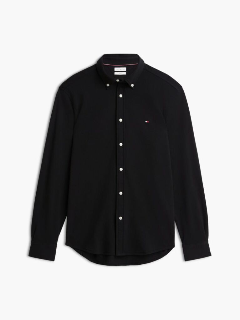 Black Slim Fit Knit Pique Shirt  Men