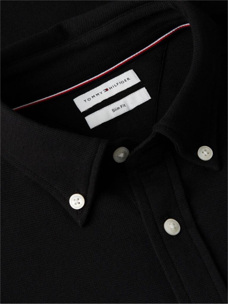 Black Slim Fit Knit Pique Shirt  Men
